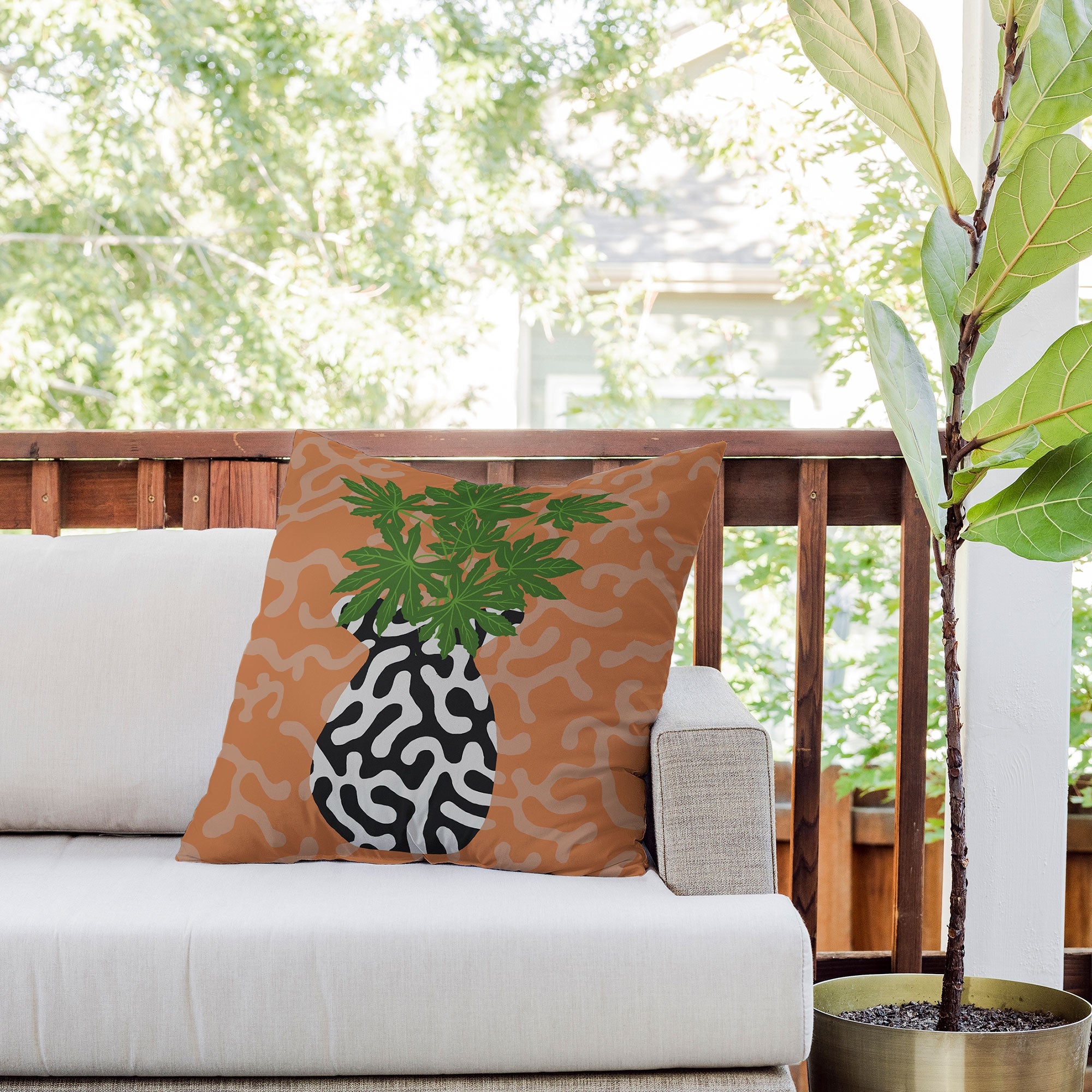 Coco de Paris Green plant retro style 2 Outdoor Throw Pillow