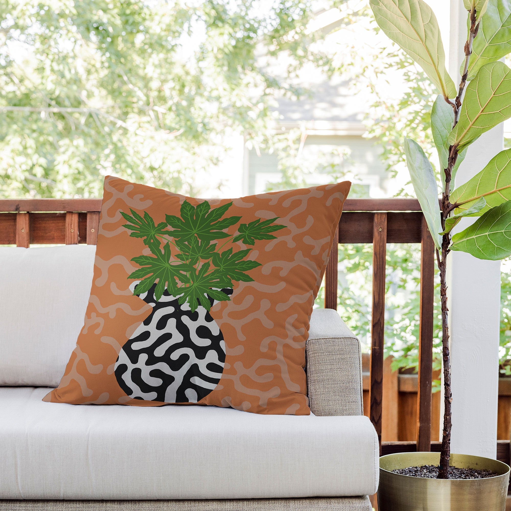 Coco de Paris Green plant retro style 2 Outdoor Throw Pillow
