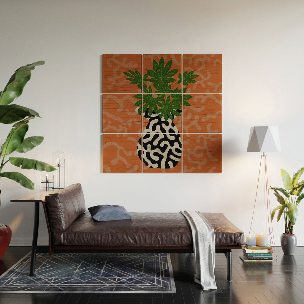 Coco de Paris Green plant retro style 2 Wood Wall Mural