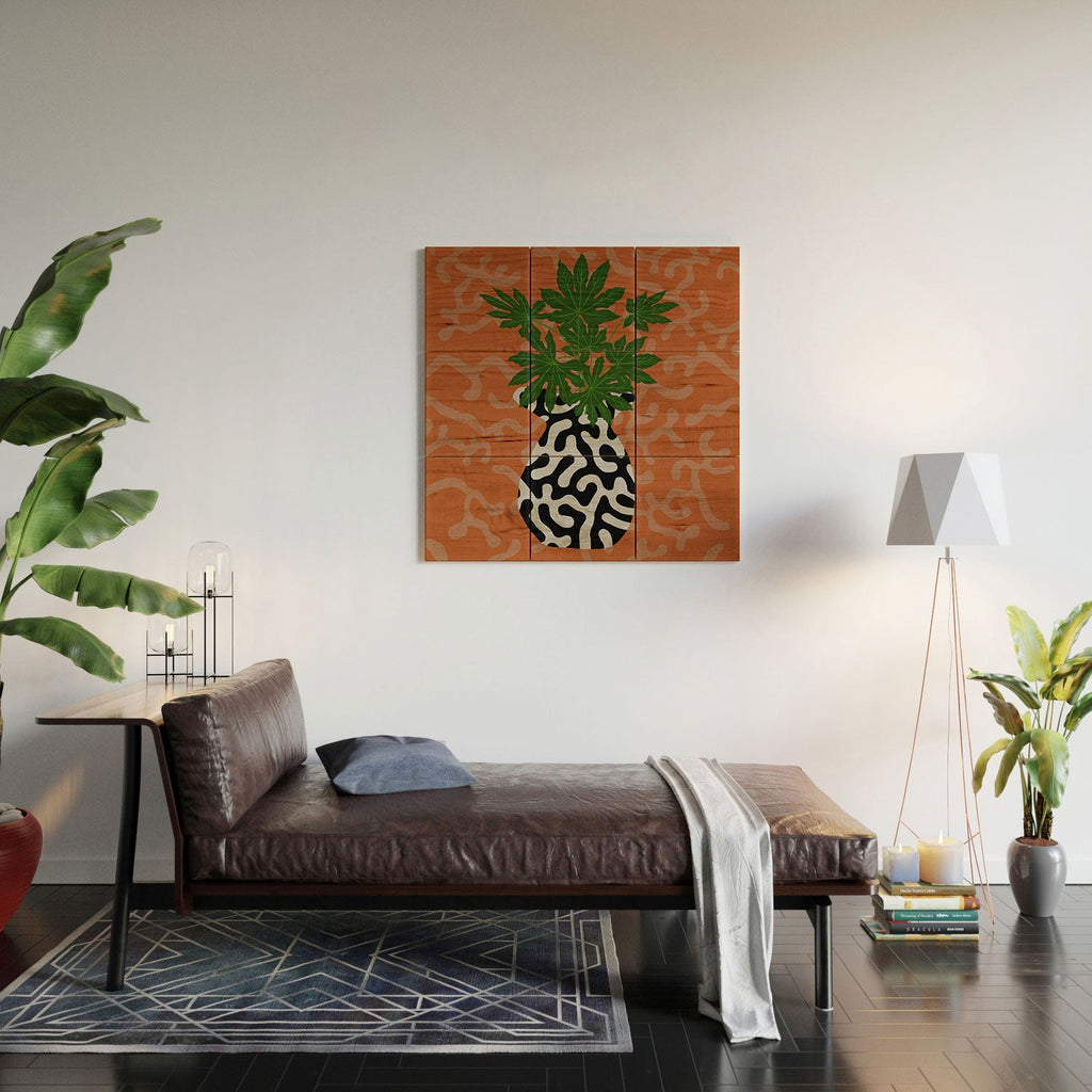 Coco de Paris Green plant retro style 2 Wood Wall Mural