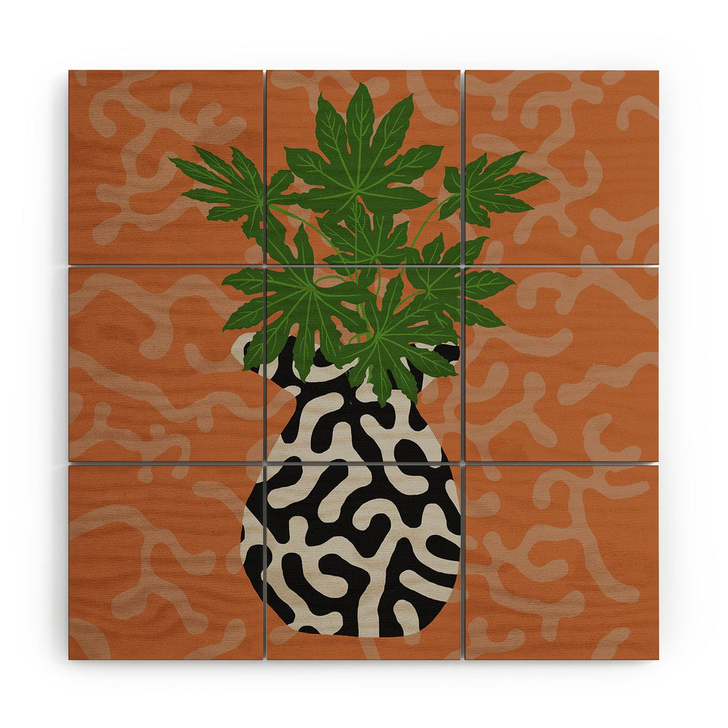 Coco de Paris Green plant retro style 2 Wood Wall Mural
