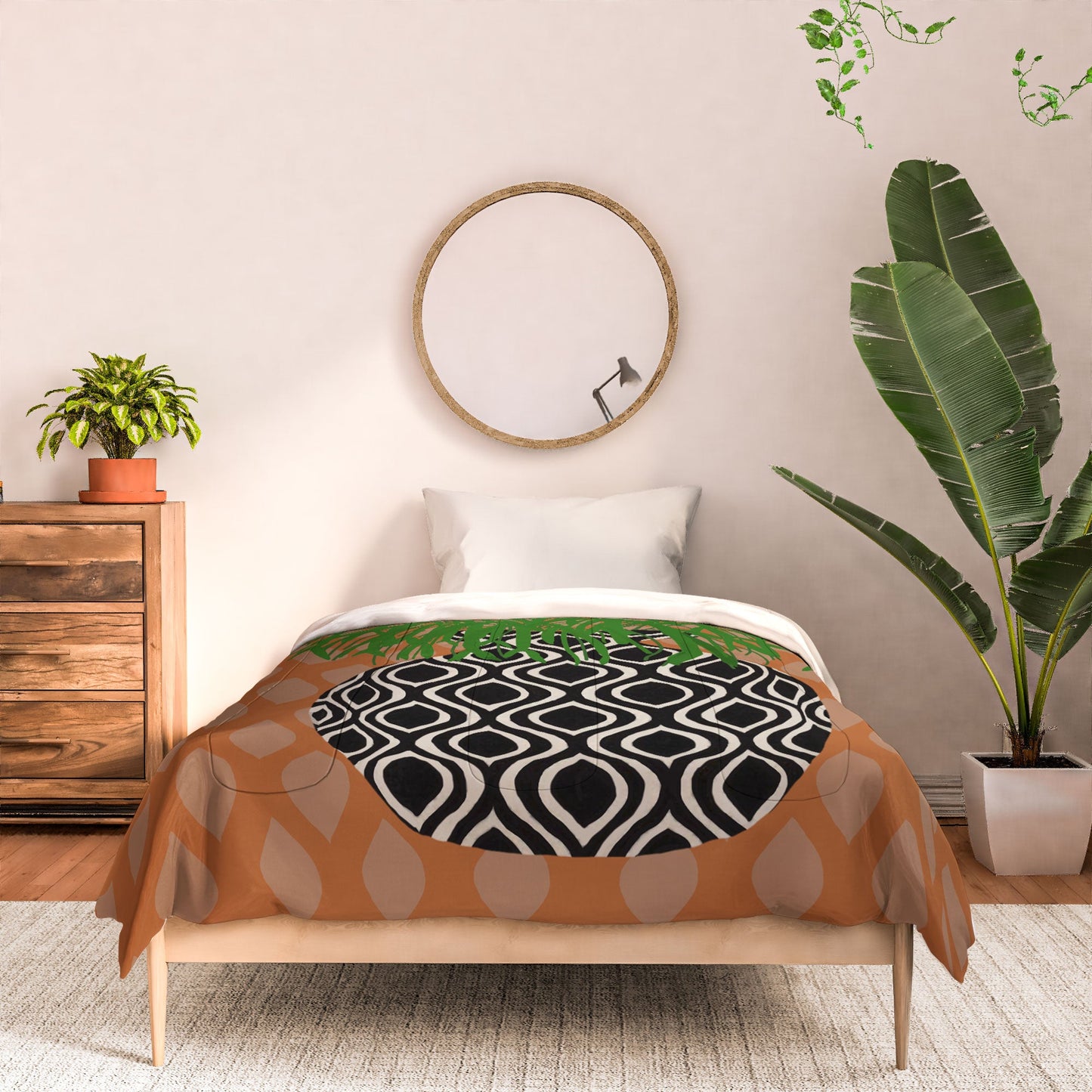 Coco de Paris Green plant retro style 3 Comforter