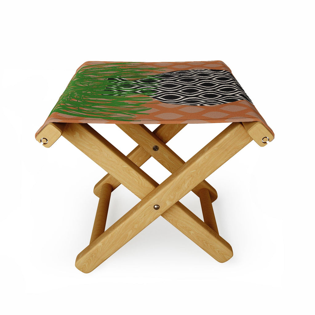 Coco de Paris Green plant retro style 3 Folding Stool