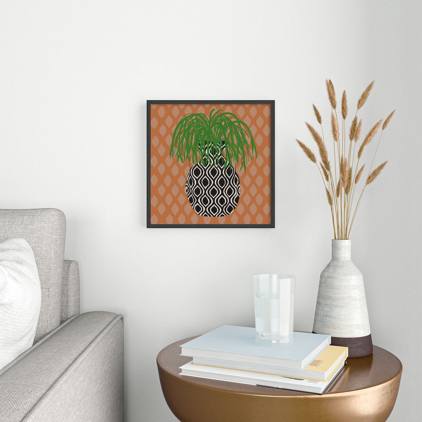 Coco de Paris Green plant retro style 3 Square Metal Framed Art Print