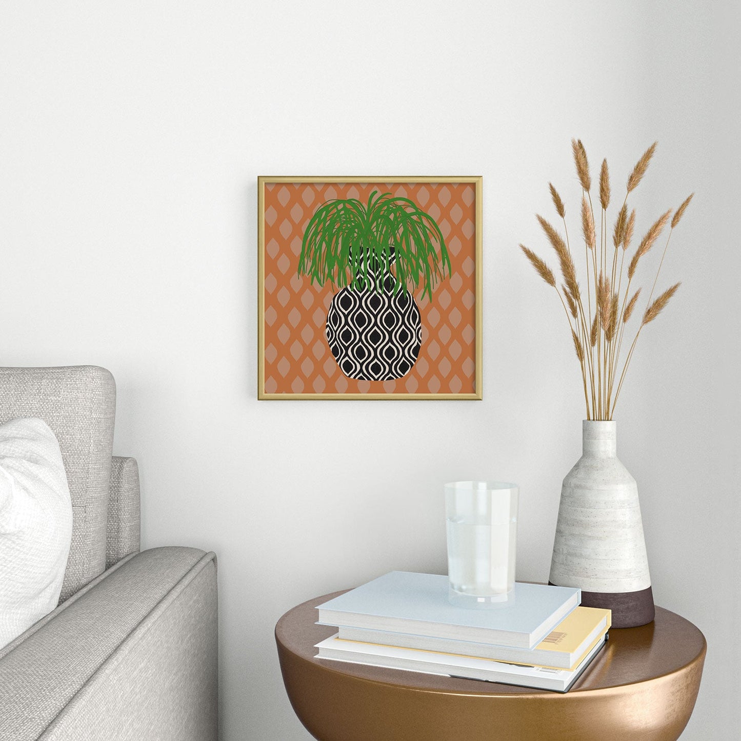 Coco de Paris Green plant retro style 3 Square Metal Framed Art Print