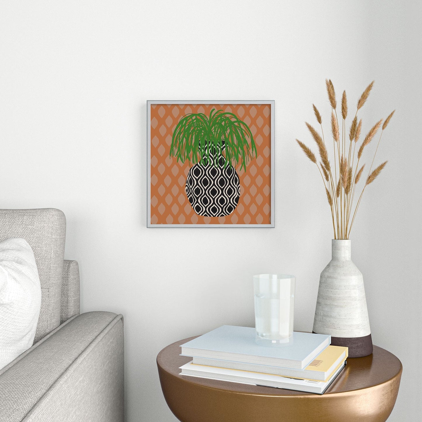Coco de Paris Green plant retro style 3 Square Metal Framed Art Print