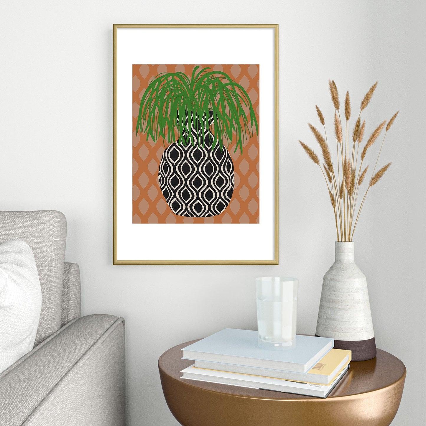 Coco de Paris Green plant retro style 3 Metal Framed Art Print