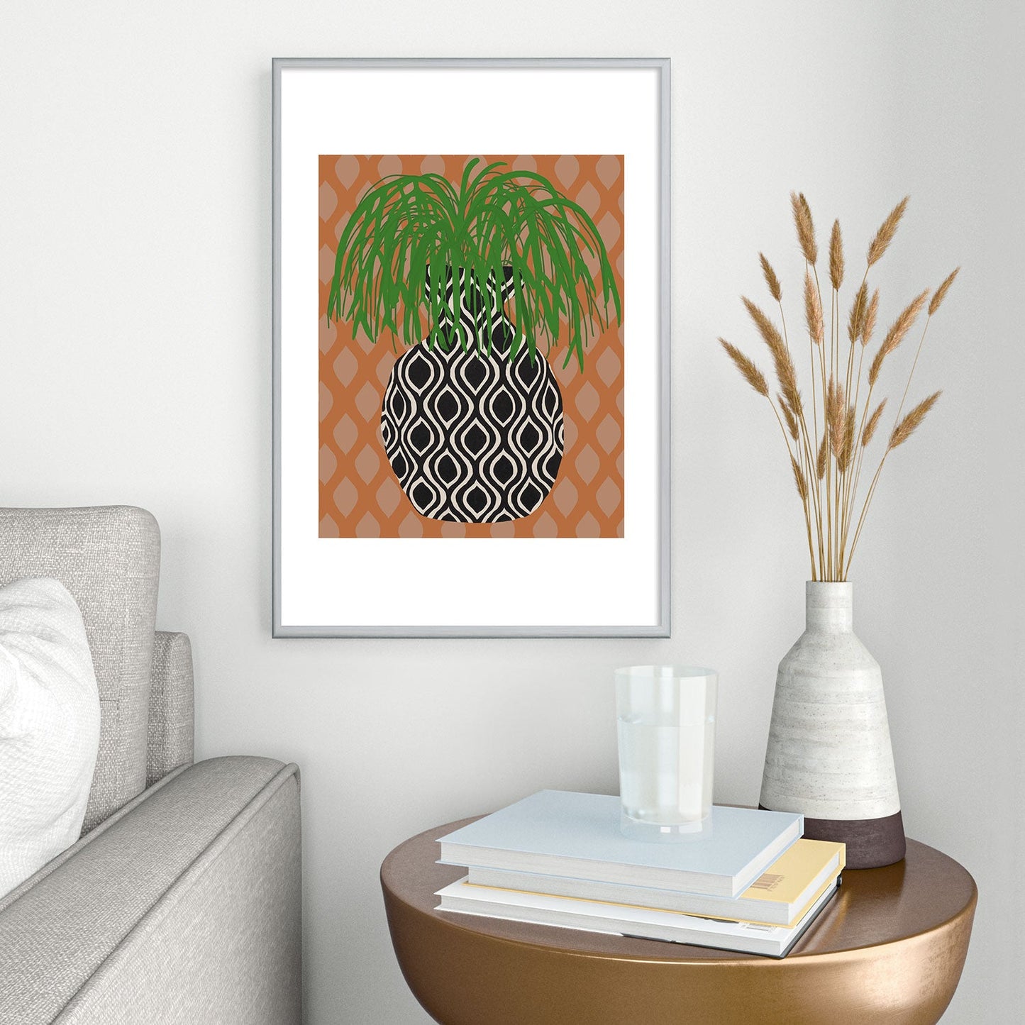 Coco de Paris Green plant retro style 3 Metal Framed Art Print