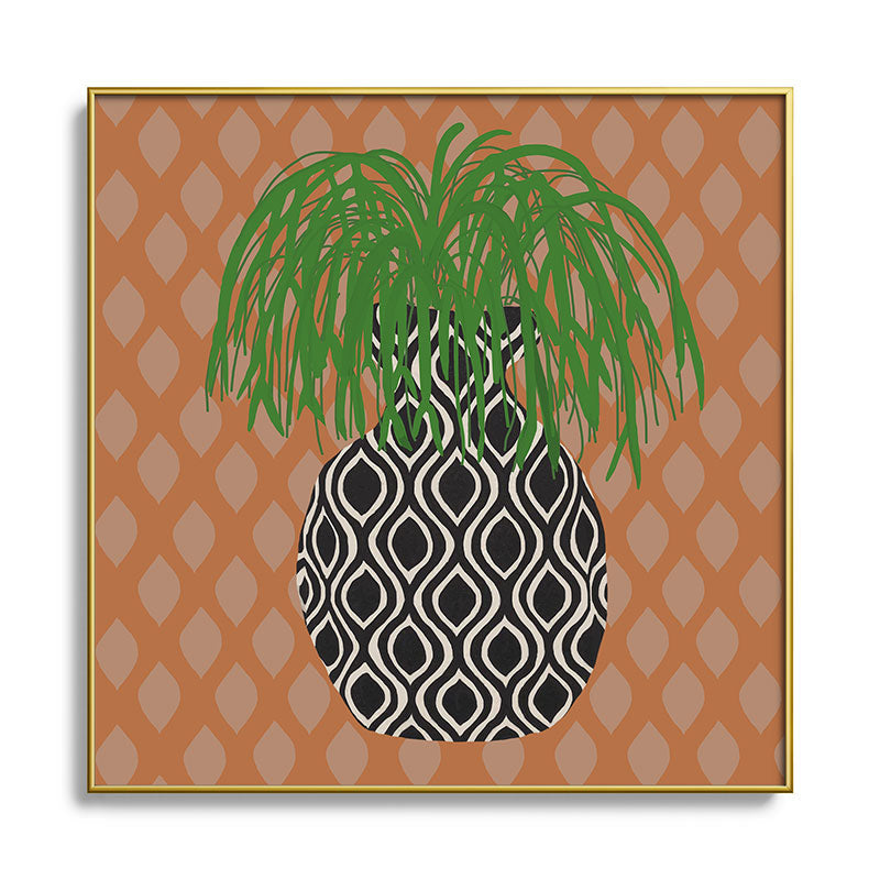 Coco de Paris Green plant retro style 3 Square Metal Framed Art Print