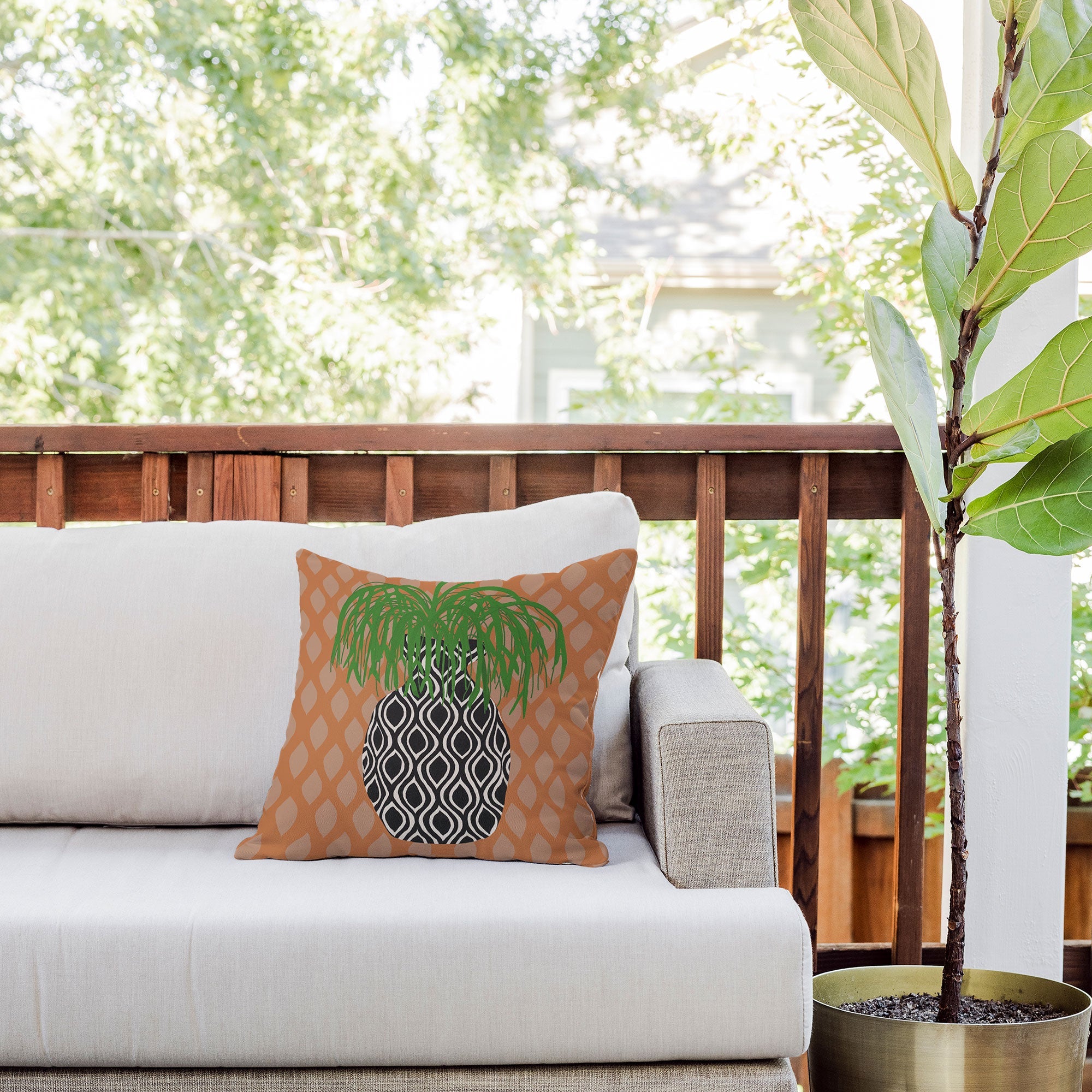 Coco de Paris Green plant retro style 3 Outdoor Throw Pillow