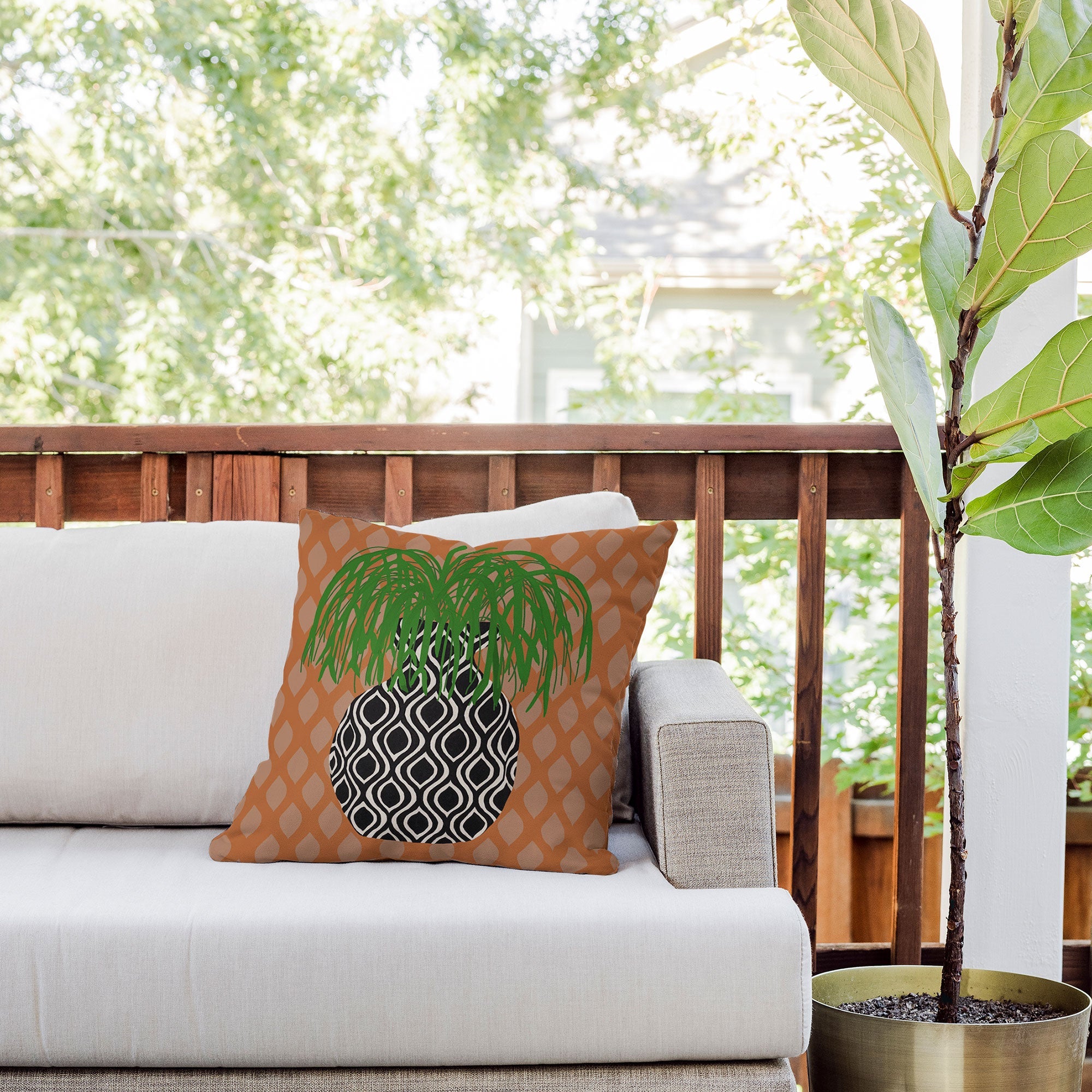 Coco de Paris Green plant retro style 3 Outdoor Throw Pillow