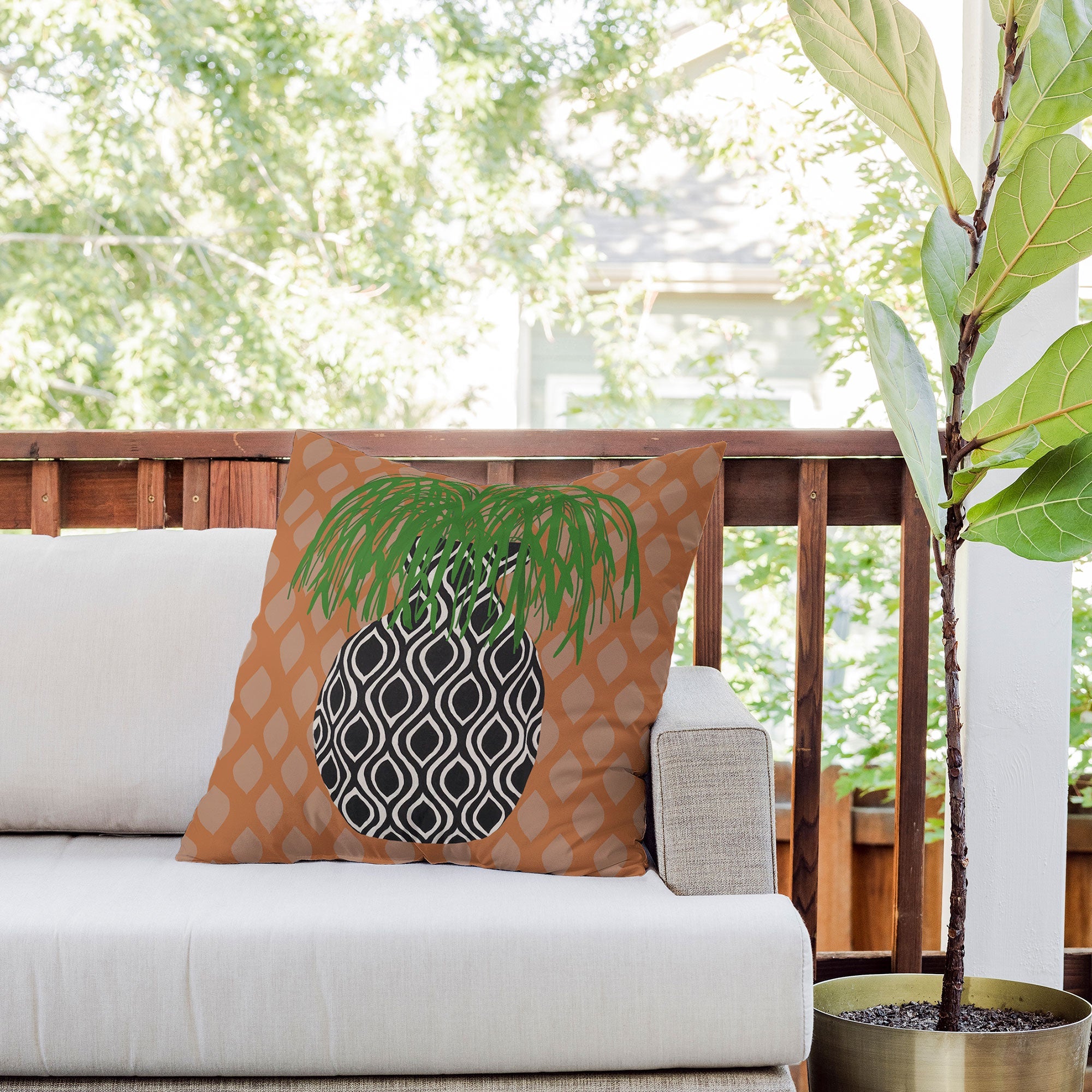 Coco de Paris Green plant retro style 3 Outdoor Throw Pillow