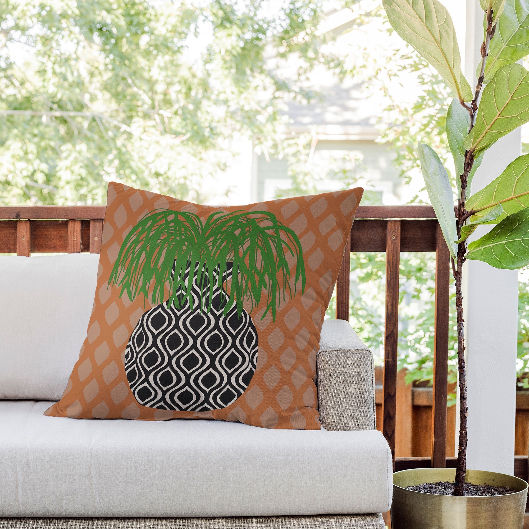 Coco de Paris Green plant retro style 3 Outdoor Throw Pillow
