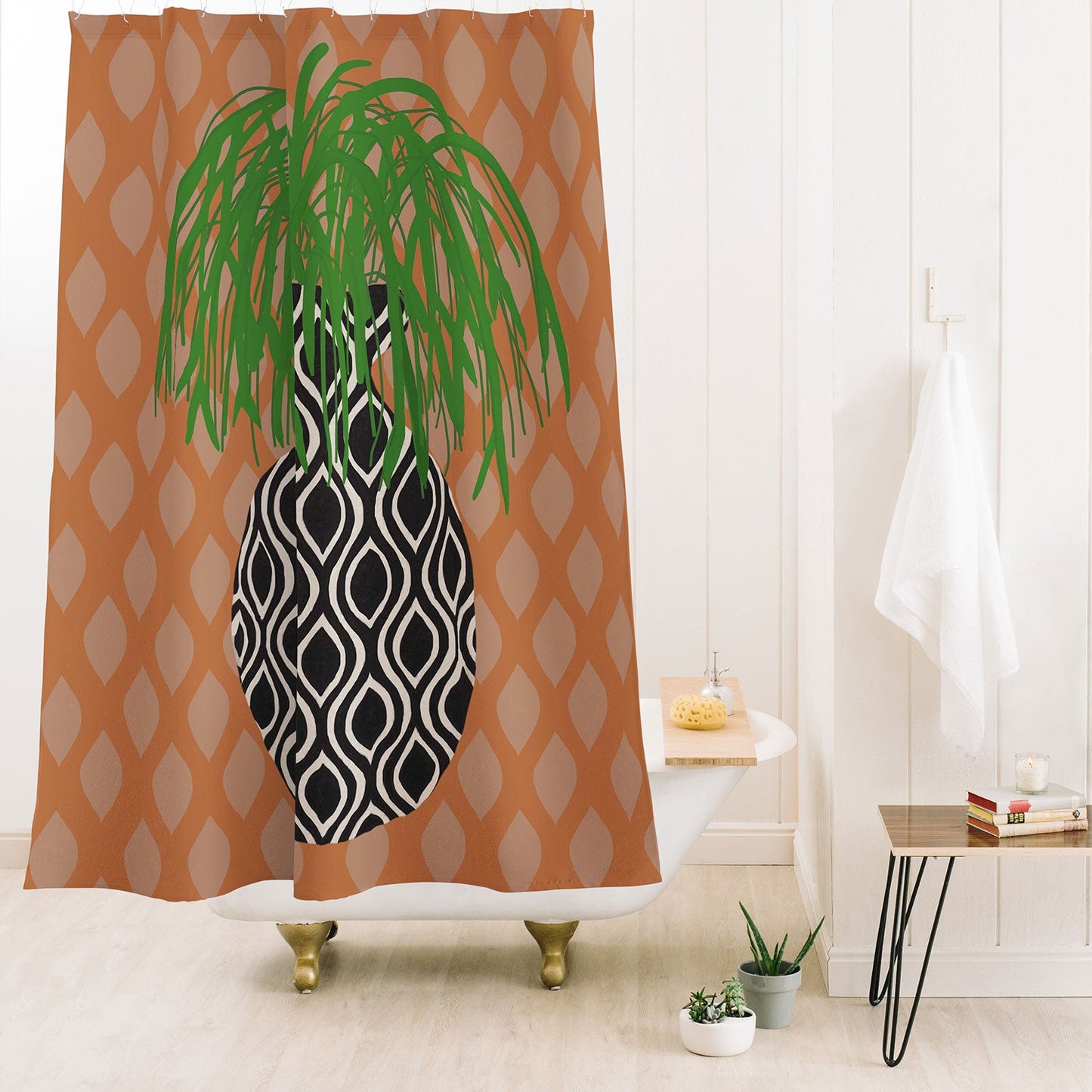 Coco de Paris Green plant retro style 3 Shower Curtain