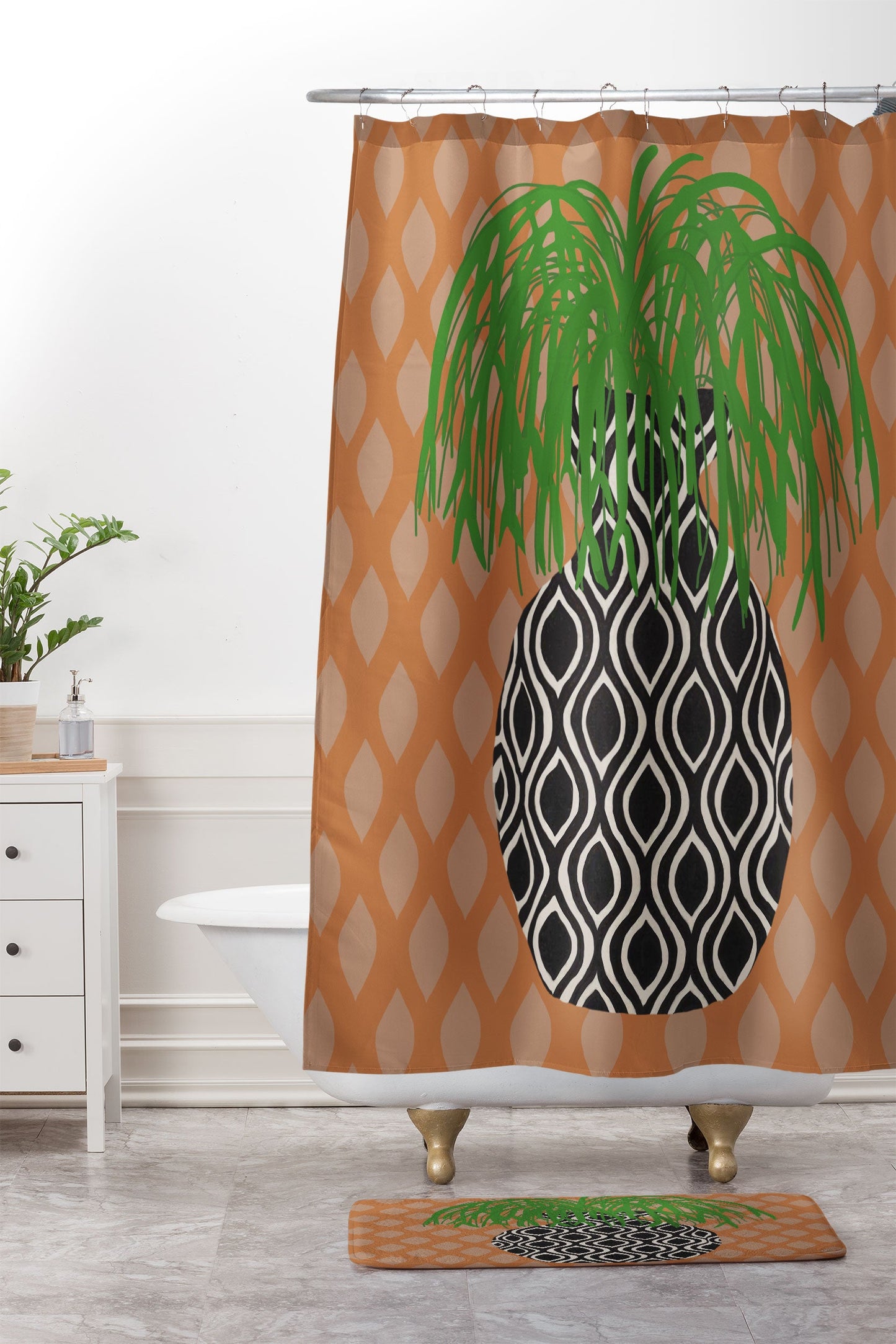 Coco de Paris Green plant retro style 3 Shower Curtain And Mat
