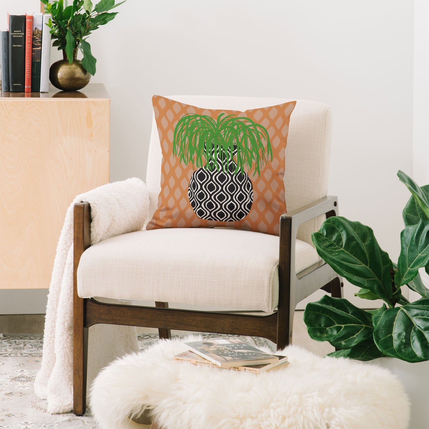 Coco de Paris Green plant retro style 3 Throw Pillow