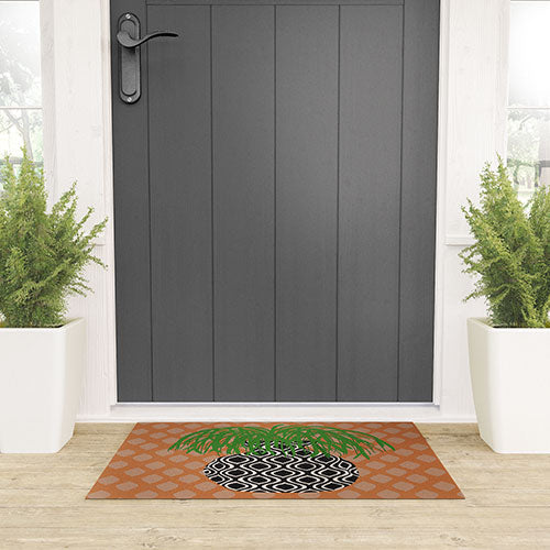 Coco de Paris Green plant retro style 3 Welcome Mat
