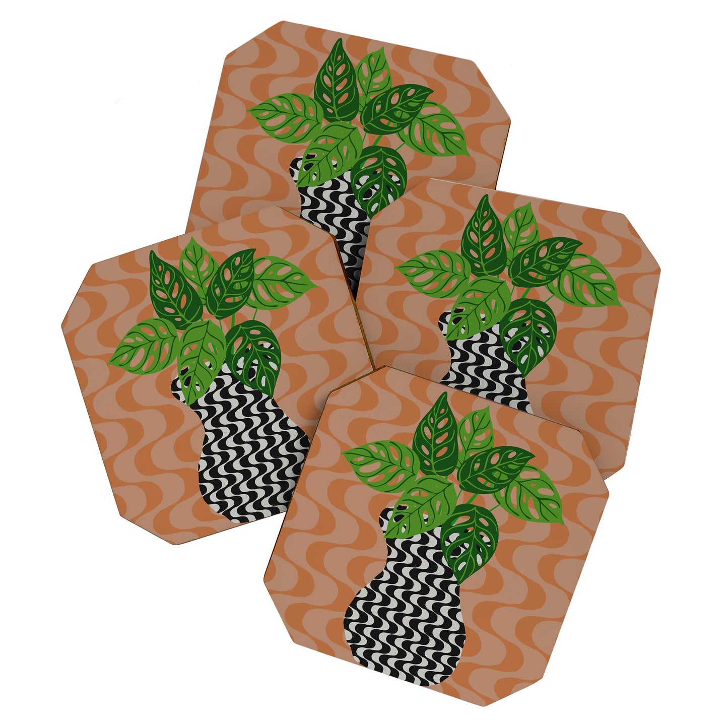 Coco de Paris Green plant retro style 4 Coaster Set