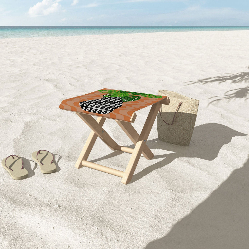 Coco de Paris Green plant retro style 4 Folding Stool