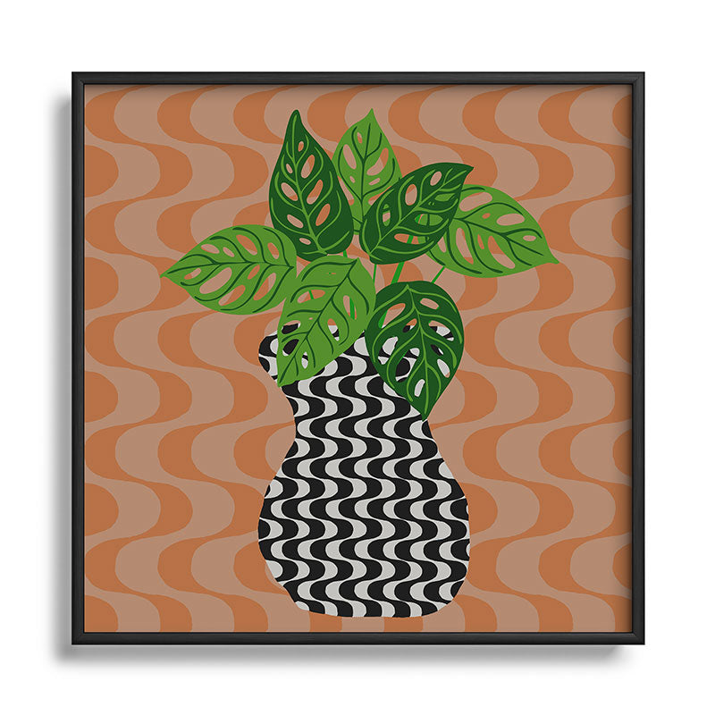 Coco de Paris Green plant retro style 4 Square Metal Framed Art Print