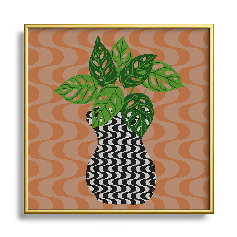 Coco de Paris Green plant retro style 4 Square Metal Framed Art Print