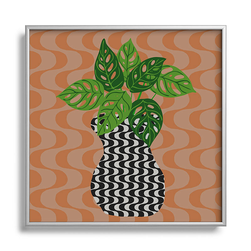Coco de Paris Green plant retro style 4 Square Metal Framed Art Print