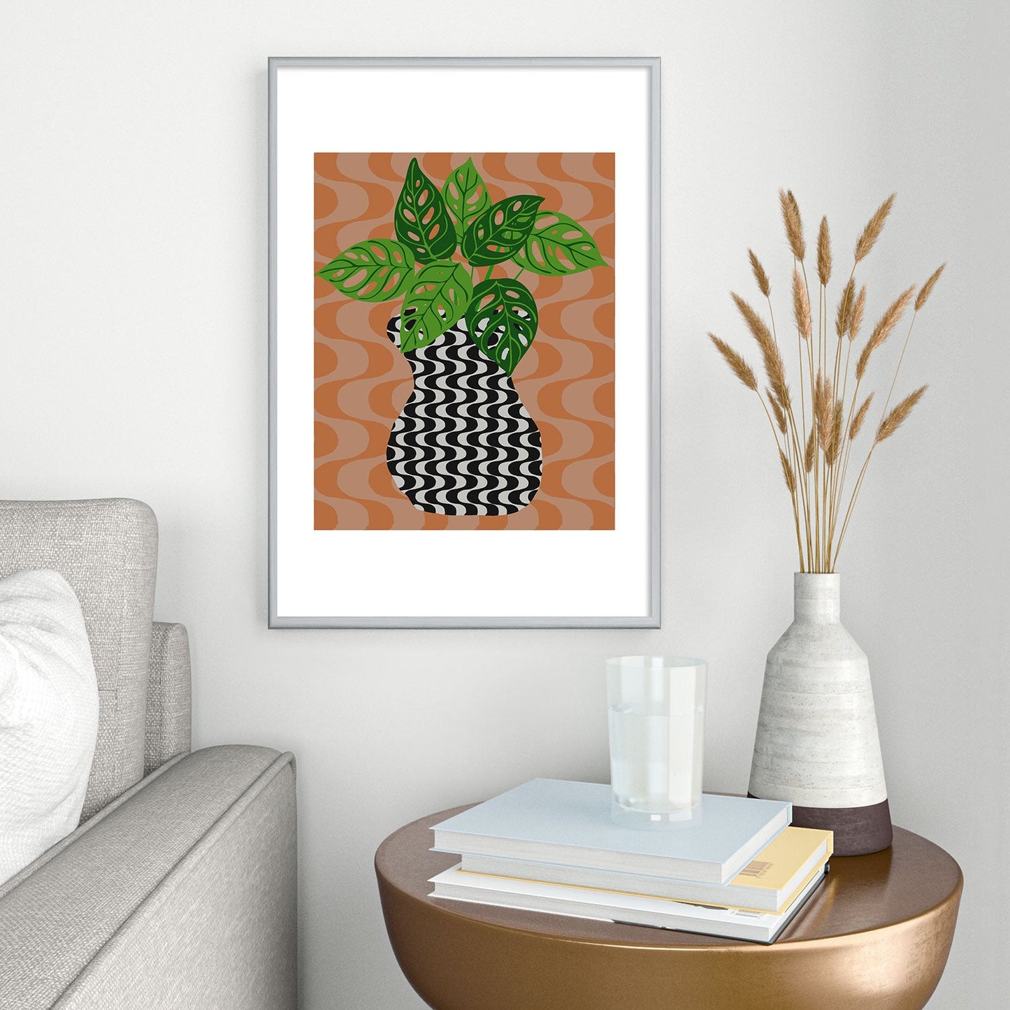 Coco de Paris Green plant retro style 4 Metal Framed Art Print