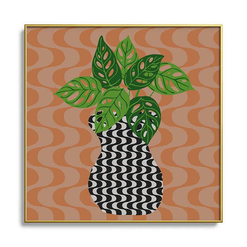 Coco de Paris Green plant retro style 4 Square Metal Framed Art Print