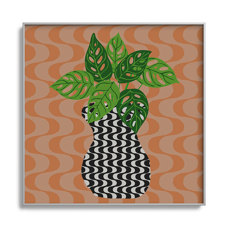 Coco de Paris Green plant retro style 4 Square Metal Framed Art Print