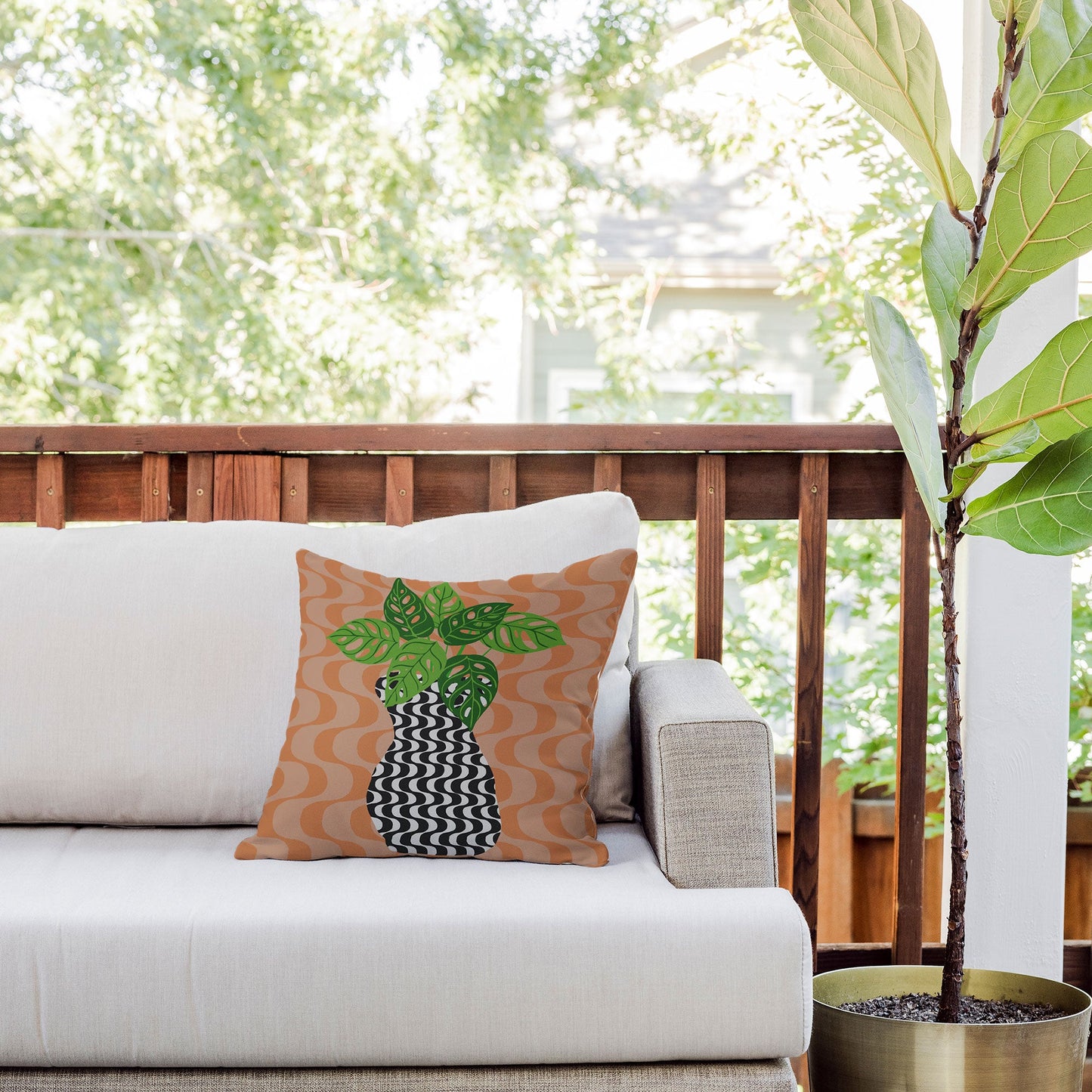 Coco de Paris Green plant retro style 4 Outdoor Throw Pillow