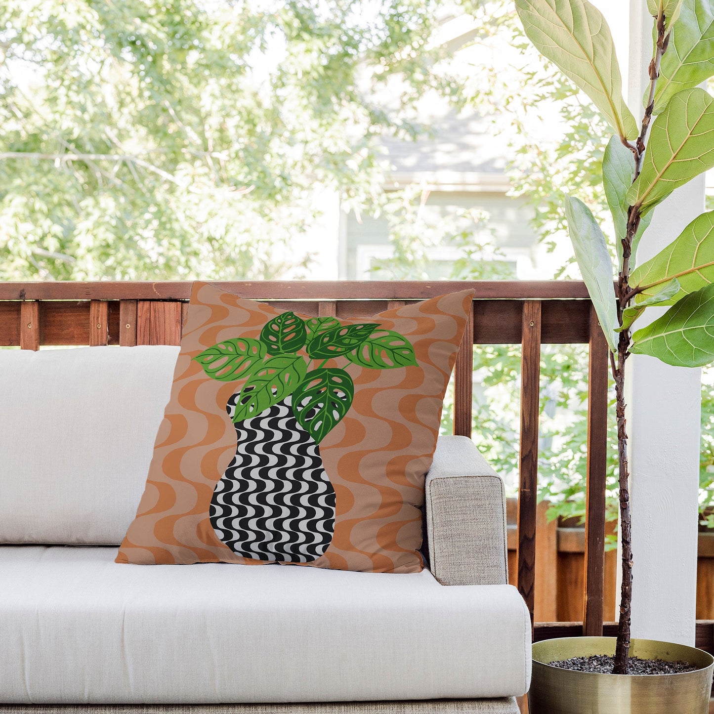 Coco de Paris Green plant retro style 4 Outdoor Throw Pillow