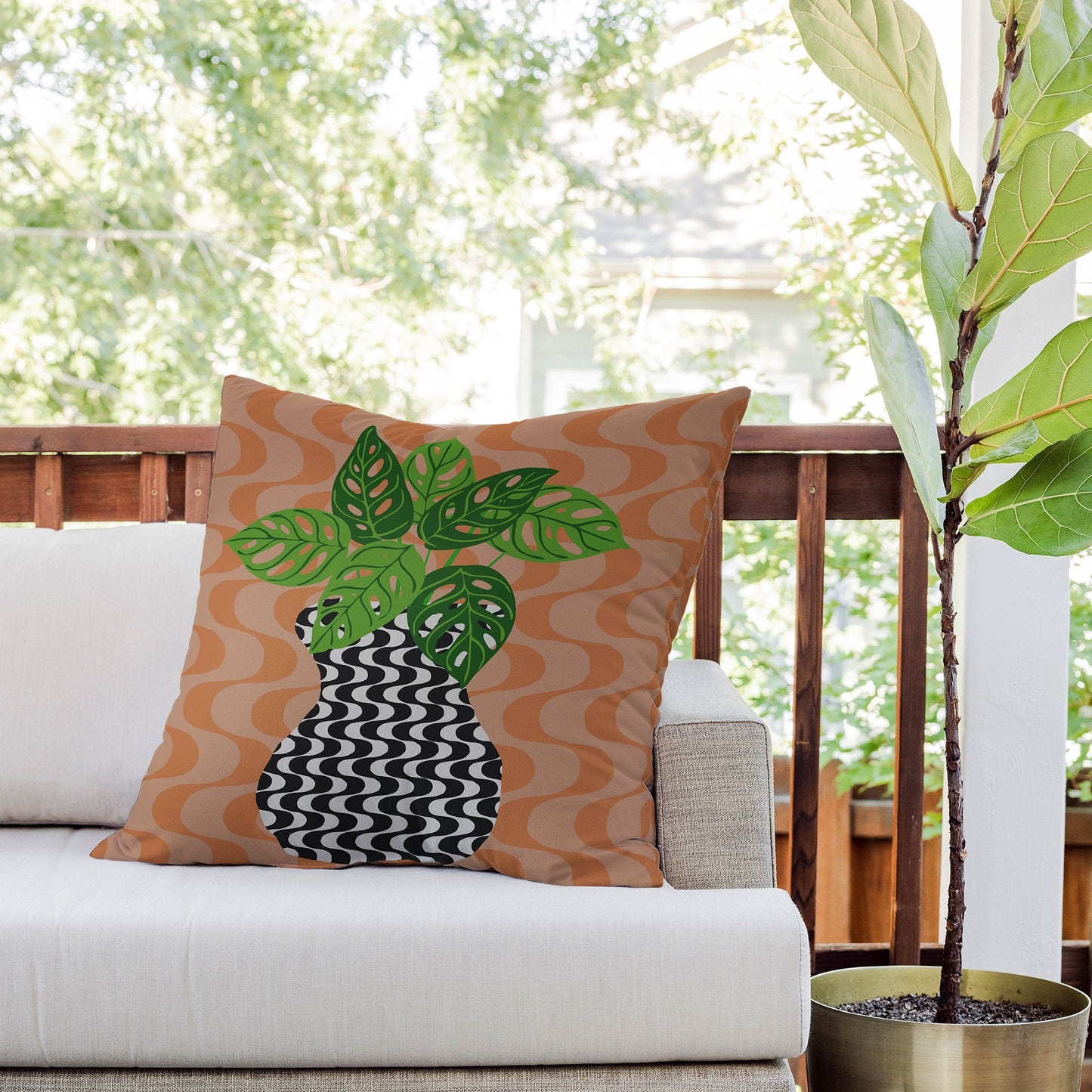 Coco de Paris Green plant retro style 4 Outdoor Throw Pillow