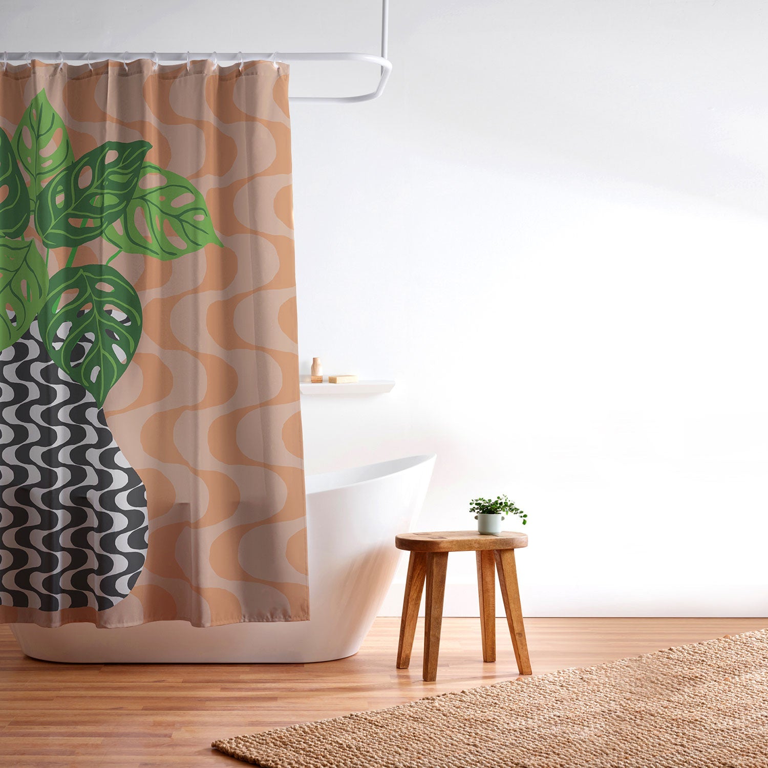 Coco de Paris Green plant retro style 4 Shower Curtain