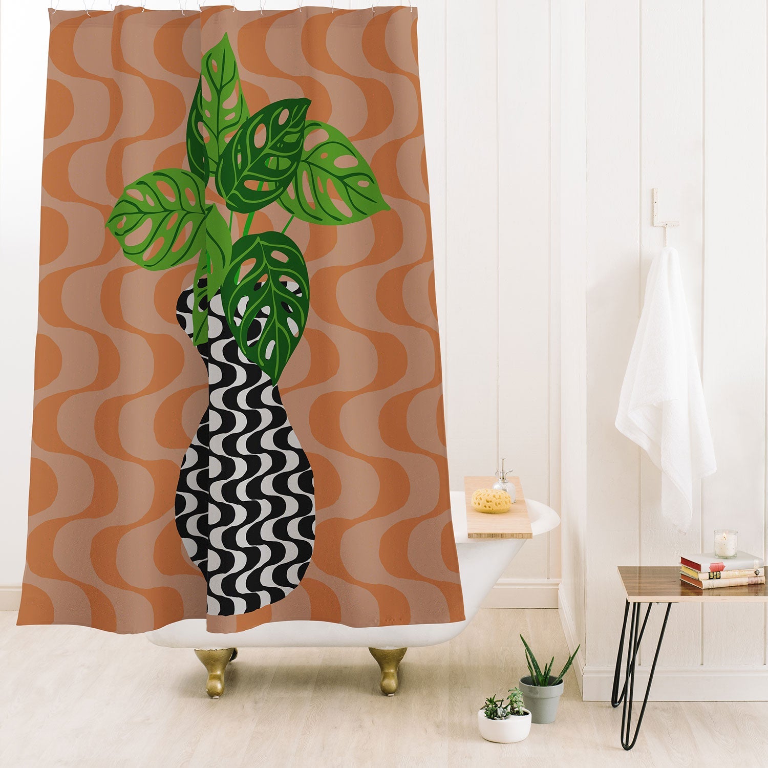 Coco de Paris Green plant retro style 4 Shower Curtain