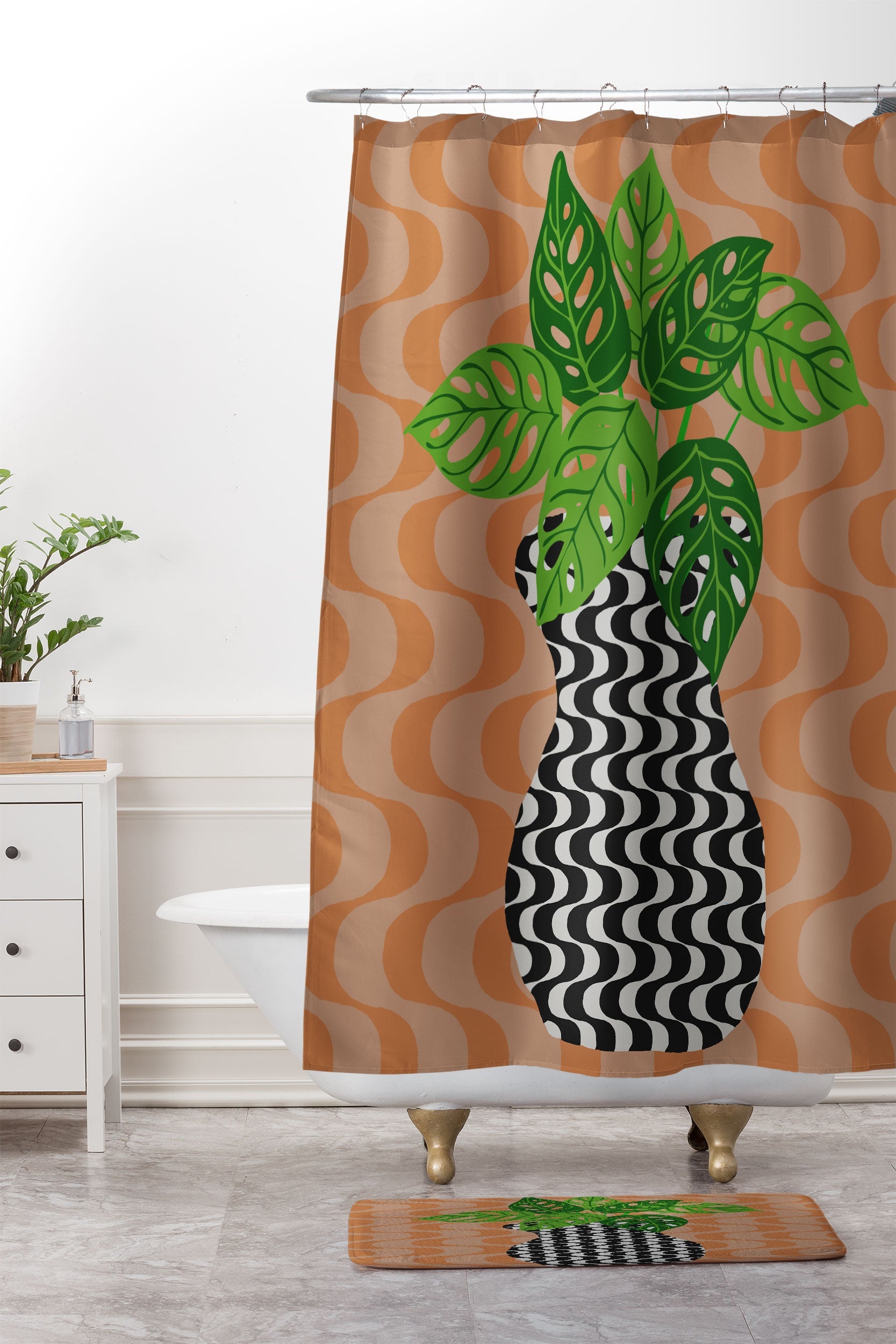 Coco de Paris Green plant retro style 4 Shower Curtain And Mat