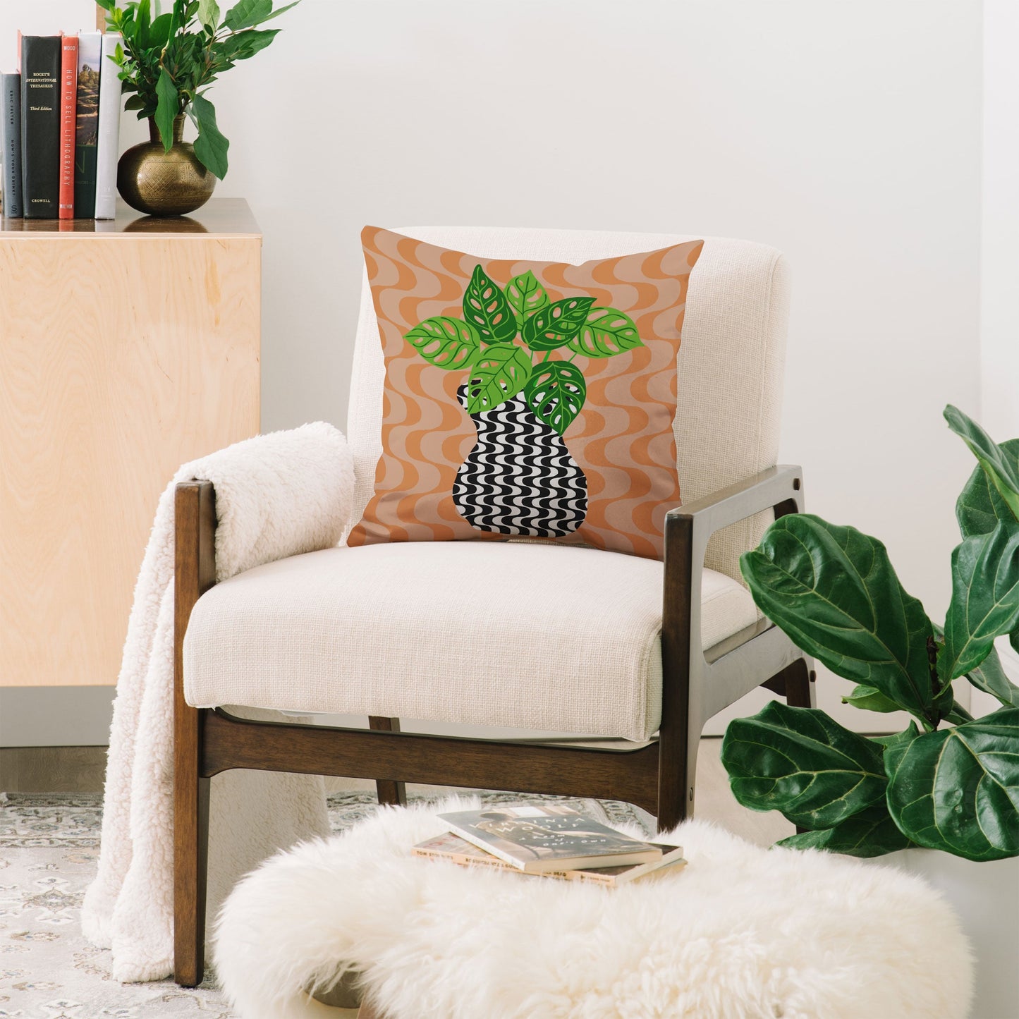 Coco de Paris Green plant retro style 4 Throw Pillow