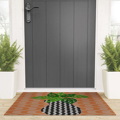 Coco de Paris Green plant retro style 4 Welcome Mat