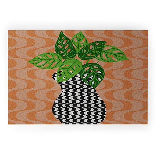 Coco de Paris Green plant retro style 4 Welcome Mat