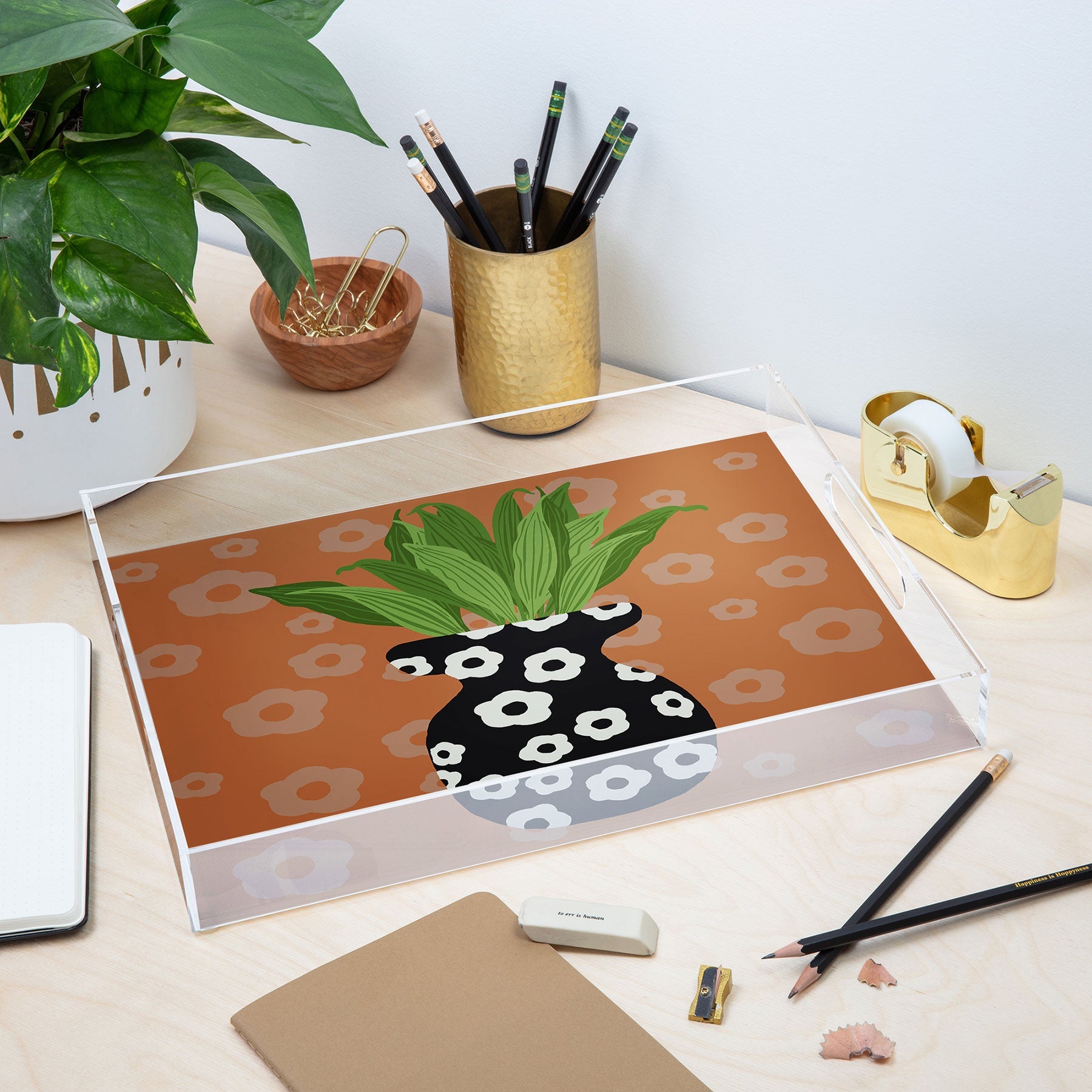 Coco de Paris Green plant retro style 5 Acrylic Tray