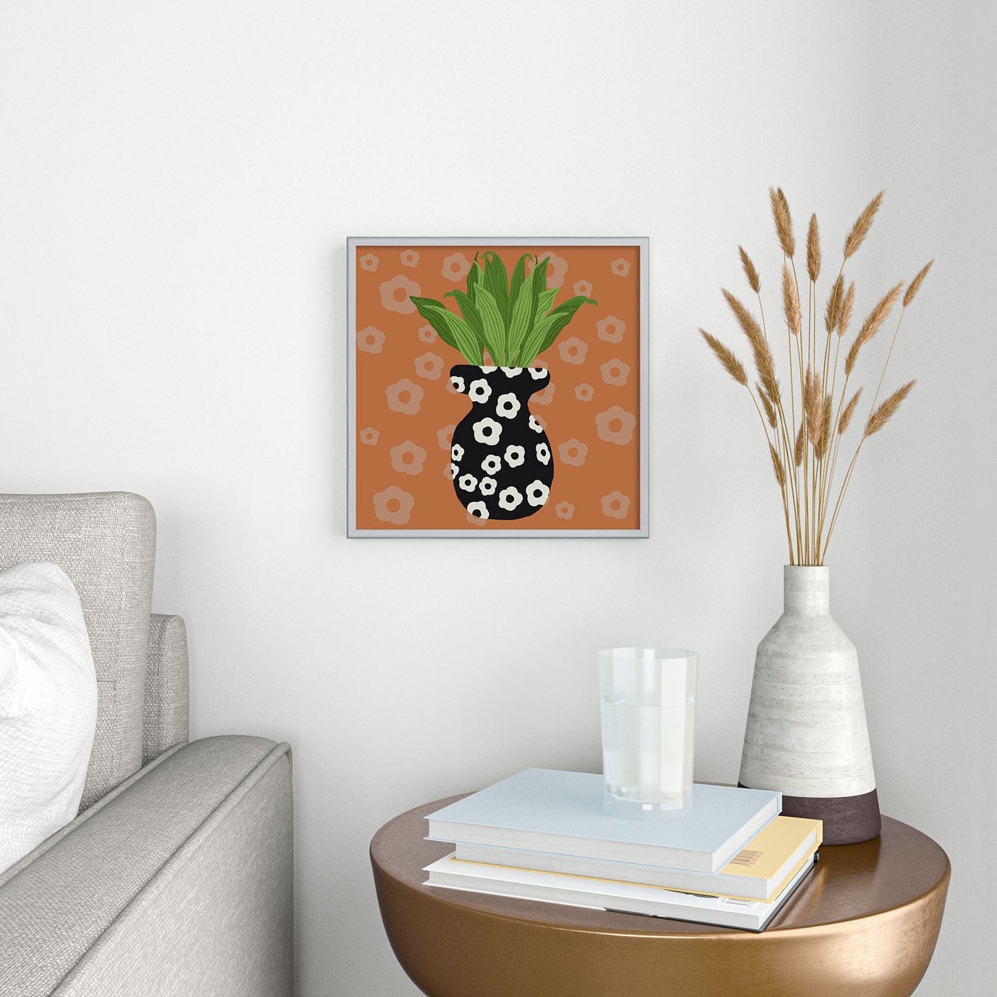 Coco de Paris Green plant retro style 5 Square Metal Framed Art Print