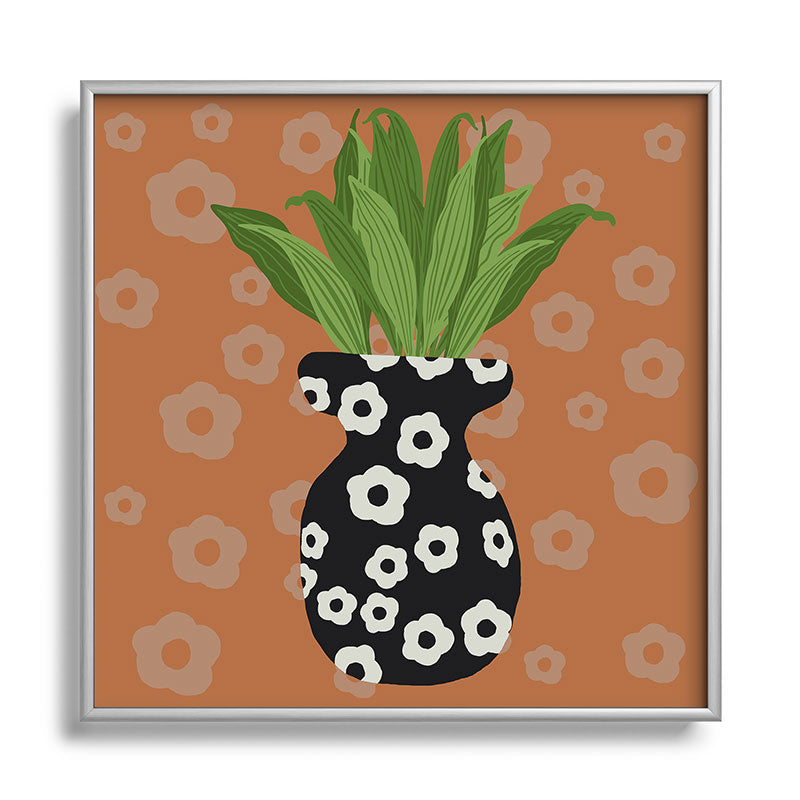 Coco de Paris Green plant retro style 5 Square Metal Framed Art Print