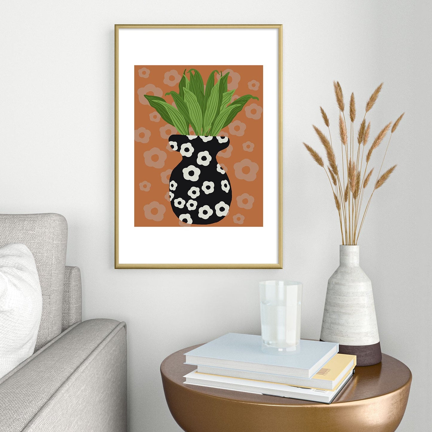 Coco de Paris Green plant retro style 5 Metal Framed Art Print