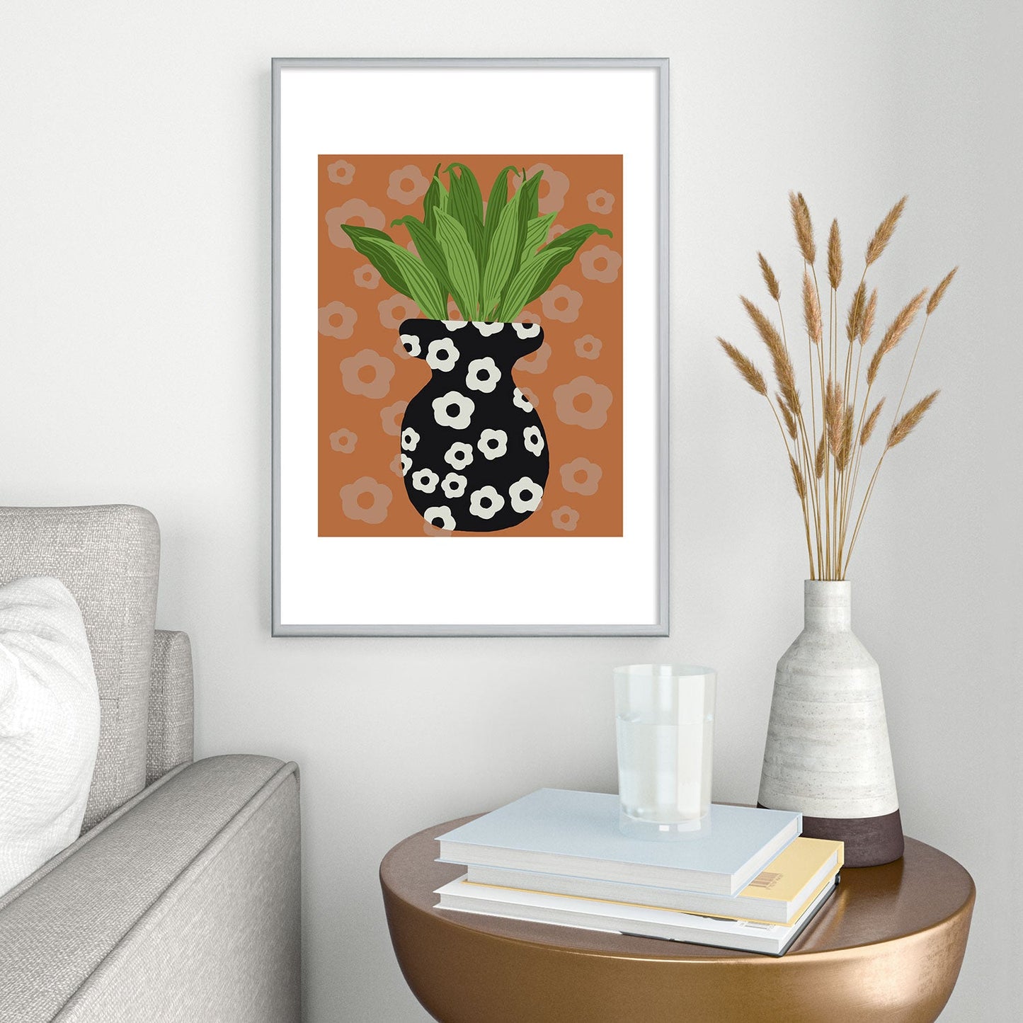 Coco de Paris Green plant retro style 5 Metal Framed Art Print