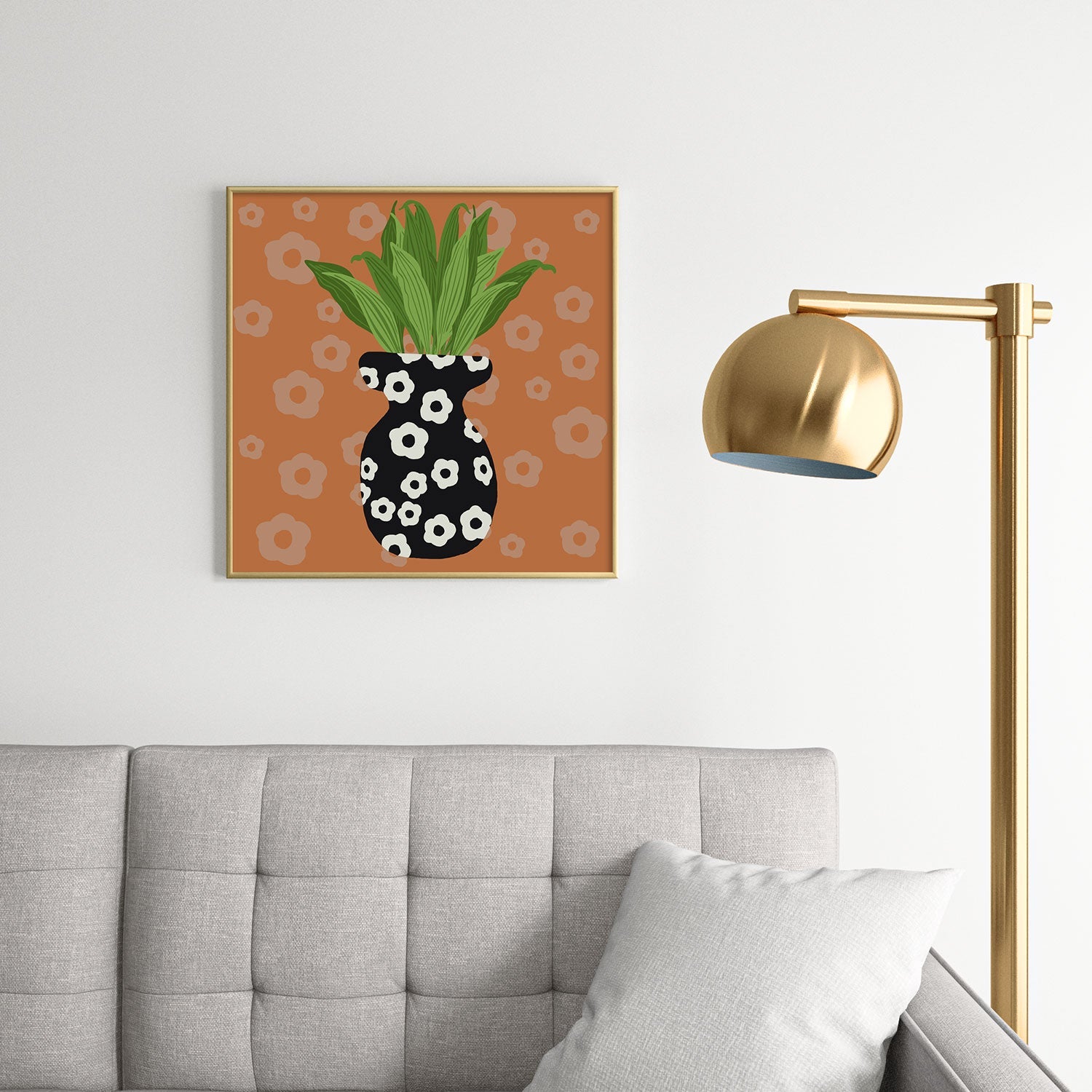 Coco de Paris Green plant retro style 5 Square Metal Framed Art Print
