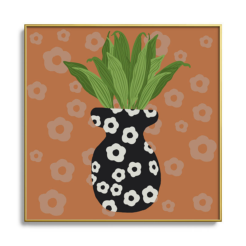 Coco de Paris Green plant retro style 5 Square Metal Framed Art Print