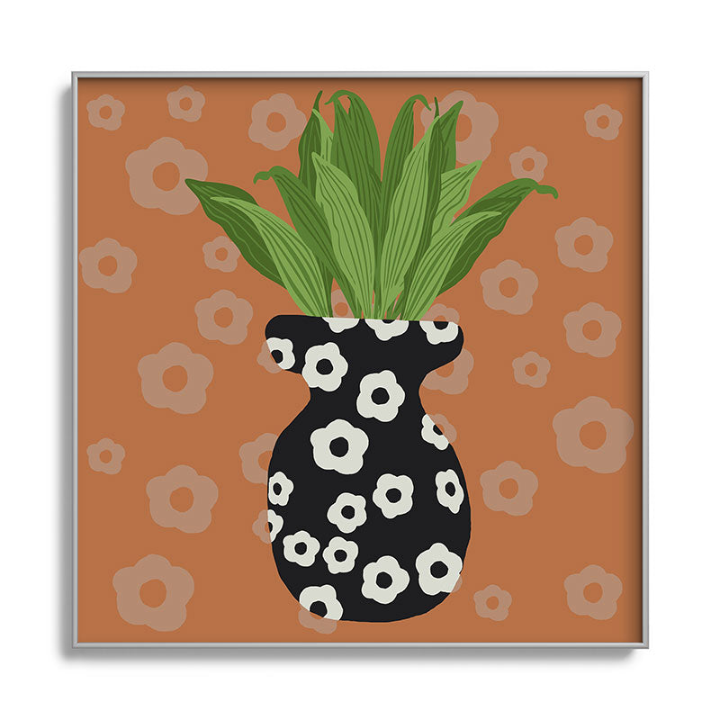 Coco de Paris Green plant retro style 5 Square Metal Framed Art Print