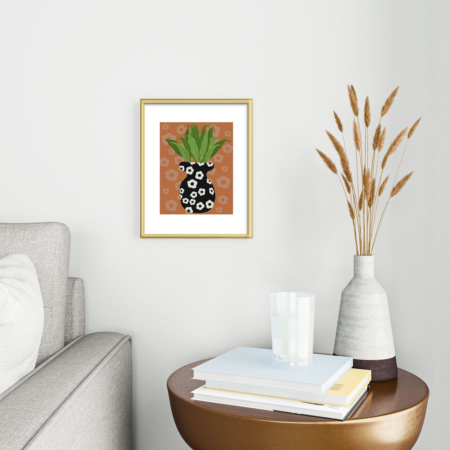 Coco de Paris Green plant retro style 5 Metal Framed Art Print