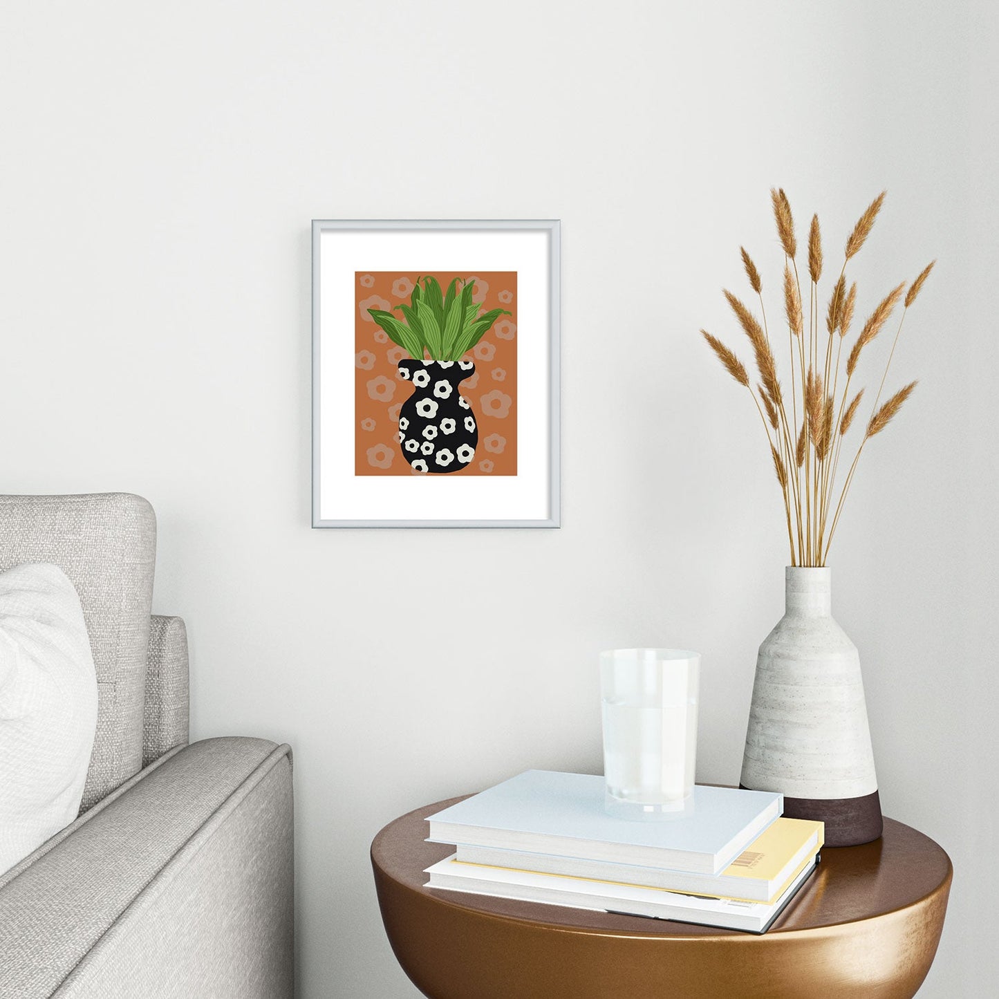 Coco de Paris Green plant retro style 5 Metal Framed Art Print