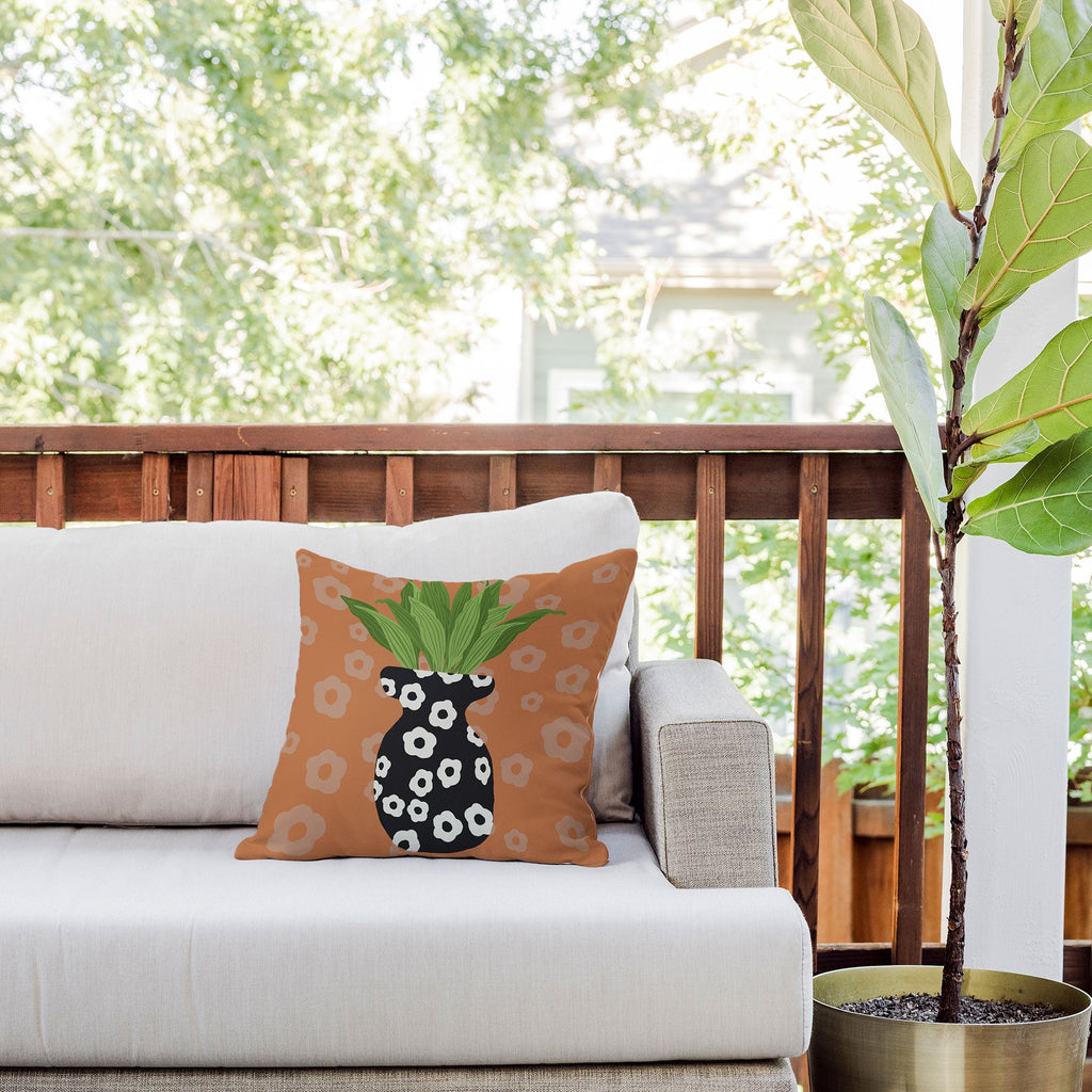 Coco de Paris Green plant retro style 5 Outdoor Throw Pillow