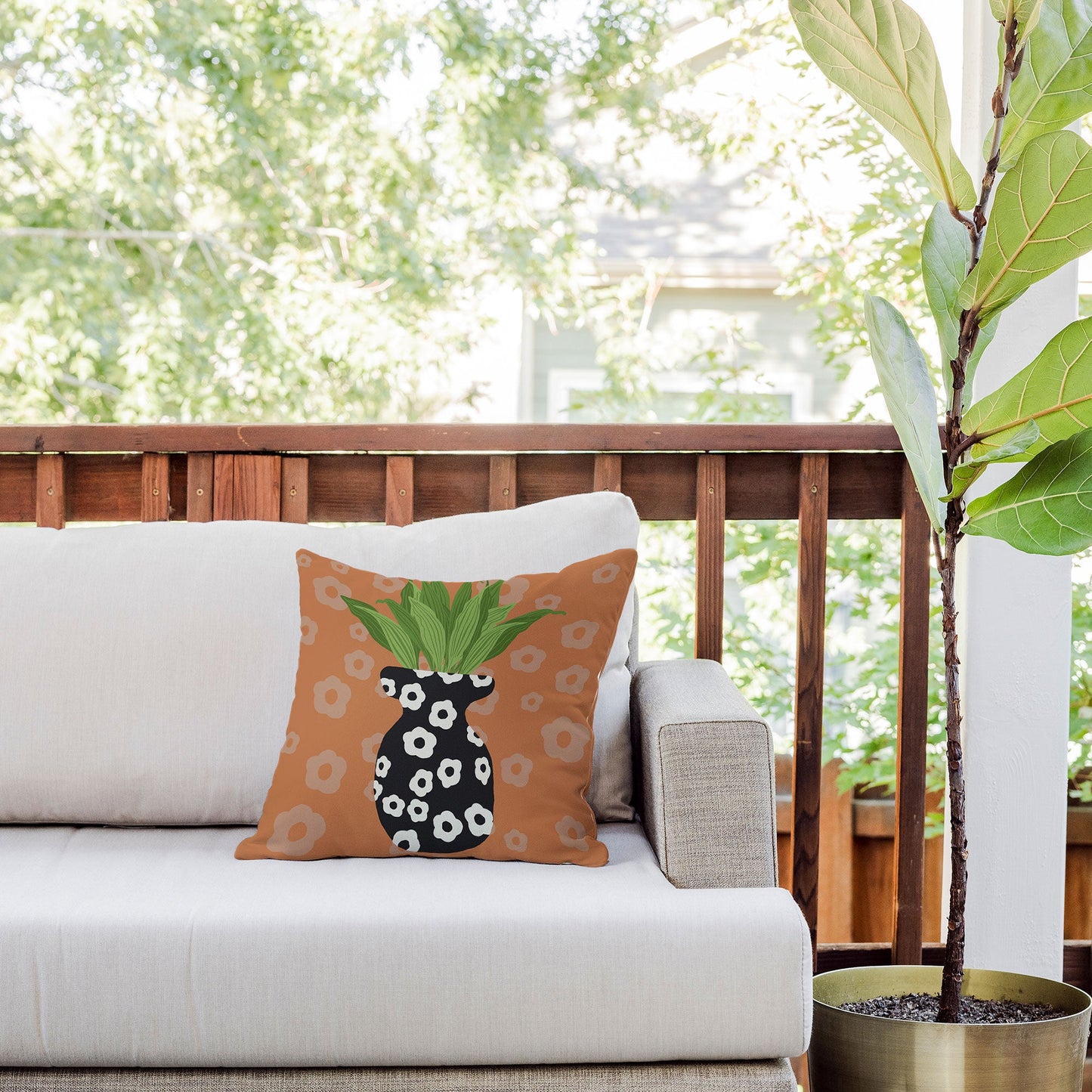 Coco de Paris Green plant retro style 5 Outdoor Throw Pillow